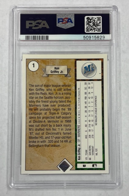 ken griffey jr graded rookie card Mariners Ken Griffey Jr 1989 Upper Deck No.1 PSA Graded 8 Rookie Singl – JP  Sports