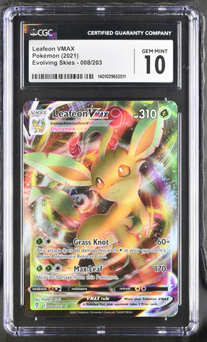 Pokémon Leafeon VMax 2021 Evolving Skies No.008 Holo CGC Graded 10 Single Card