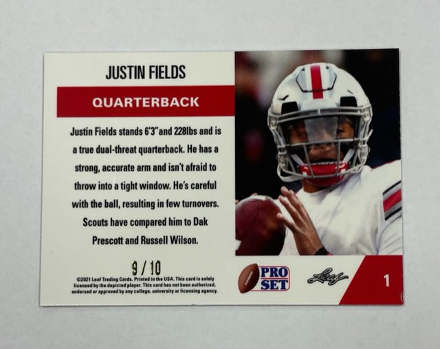 Ohio St Justin Fields 2021 Leaf Pro Set No.1 #09/10 Rookie Single Card – JP  Sports