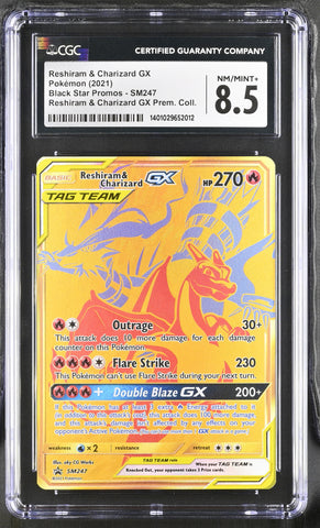 Pokémon Reshiram & Charizard GX 2021 Black Star Promos Holo No.SM247 GX Premium Collection CGC Graded 8.5 Single  Card