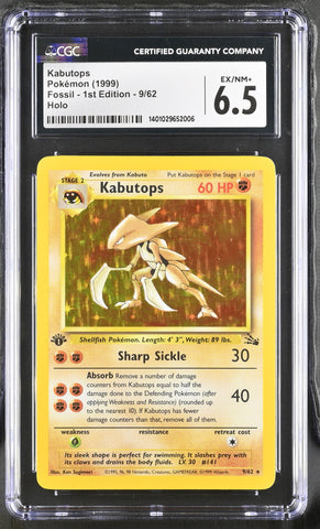 Pokémon Kabutops 1999 Fossil 1st Edition No.09/62 Holo CGC Graded 6.5 Single  Card