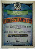 Dodgers Dustin May 2020 Topps Gypsy Queen No.GQA-TG 27/99 Autographed Rookie Single Card