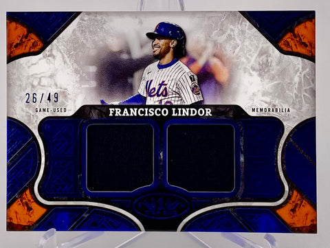 Mets Francisco Lindor 2025 Topps Tier 1 No.T1R-FL #26/49 Relic Single Card