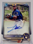 Brewers Luis Pena 2025 Bowman Chrome No.CPA-LP #424/499 Refractor Autographed 1st Bowman Single Card