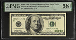 1996 $100 Federal Reserve Note New York Dollar Bill - Fr#2175-B, ABQ Block, Withrow/Rubin - PMG Graded 58 Serial Numbered (Lot of 3)