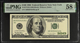 1996 $100 Federal Reserve Note New York Dollar Bill - Fr#2175-B, ABQ Block, Withrow/Rubin - PMG Graded 58 Serial Numbered (Lot of 3)