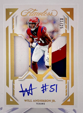 Texans Will Anderson Jr 2023 Panini Flawless No.DPA-WAJ #01/25 Autographed Relic Rookie Single Card