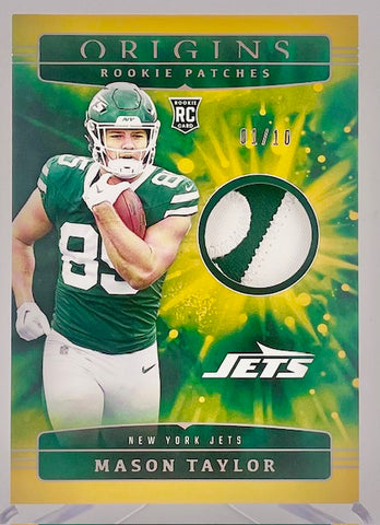 Jets Mason Taylor 2025 Panini Origins No.RPH-MTR #01/10 Relic Rookie Single Card