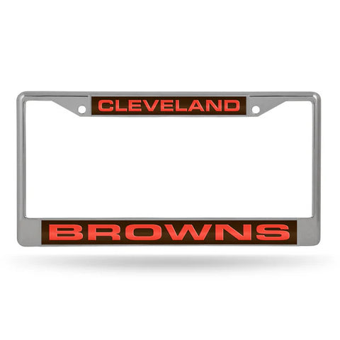 Browns Laser Cut License Plate Frame Silver w/ Brown Background