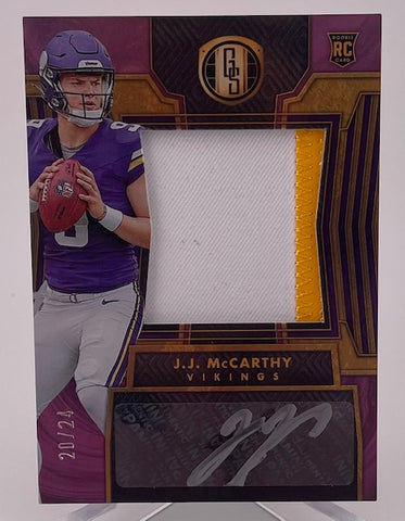 Vikings J.J. McCarthy 2024 Panini Gold Standard No.245 #20/24 Autographed Relic Rookie Single Card