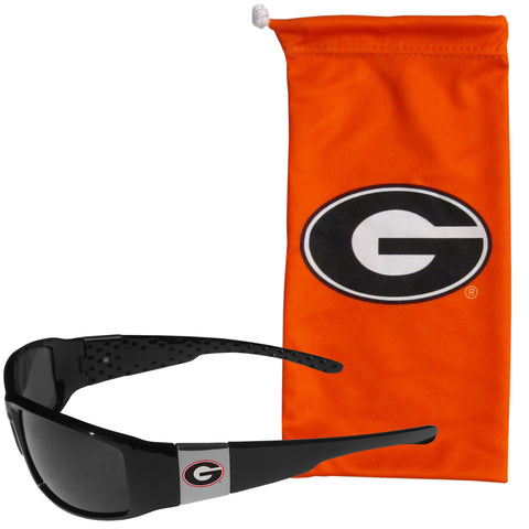 Georgia Sunglasses Etched Chrome Wrap w/ Bag