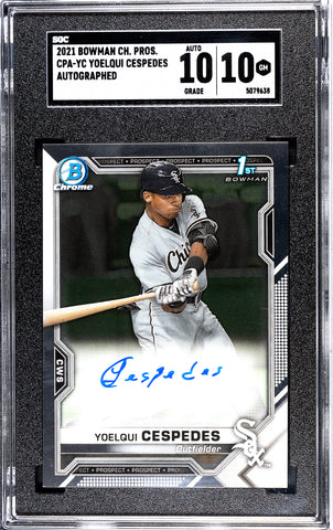 White Sox Yoelqui Cespedes 2021 Bowman Chrome Prospect No.CPA-YC SGC Graded 10 Autographed Rookie Single Card