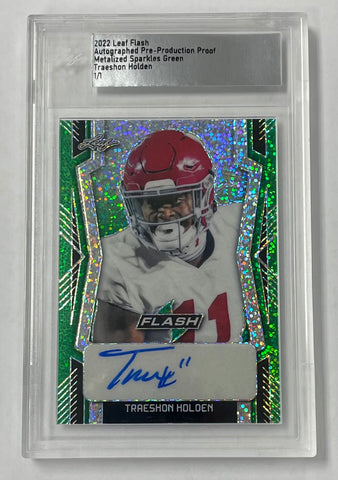 Traeshon Holden 2022 Leaf Flash Pre-Production 1/1 Green Sparkle Autographed Rookie Single Card