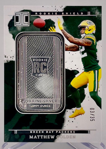 Packers Matthew Golden 2025 Panini Impeccable No.9 #03/35 1 Troy Ounce .999 Fine Silver Rookie Single Card