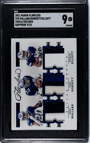 Cowboys Pollard/Dorsett/Elliott 2021 Panini Flawless No.TP5 #09/10 SGC Graded 9 Relic Single Card