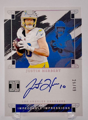 Chargers Justin Herbert 2024 Panini Impeccable No.II-JHT #26/49 Autographed Single Card