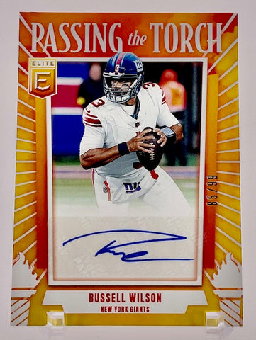 Giants Russel Wilson 2025 Panini Donruss Elite No.PTS-RWN #85/99 Autographed Single Card