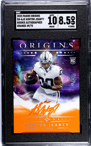 Raiders Ashton Jeanty 2025 Panini Origins No.RA-AJE #49/75 SGC Graded 8.5 Autographed Rookie Single Card