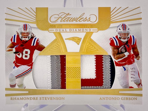 Patriots Rhamondre Stevenson/Antonio Gibson 2024 Panini Flawless No.DDM-NE #17/25 Relic Single Card