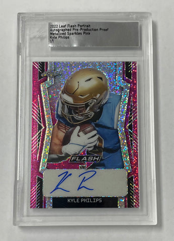 UCLA Kyle Philips 2022 Leaf Flash Pre-Production 1/1 Pink Sparkle Autographed Rookie Single Card