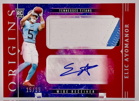 Titans Elic Ayomanor 2025 Panini Origins No.RJJ-EAR #15/99 Autographed Relic Rookie Single Card