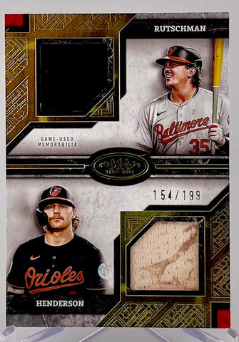Orioles Adley Rutschman/Gunnar Henderson 2025 Topps Tier 1 No.DPR-RH #154/199 Relic Single Card
