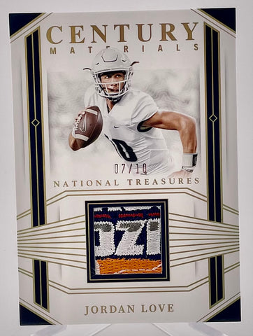 Utah St Jordan Love 2024 Panini National Treasures NCAA No.CMA-JLE #07/10 Relic Single Card