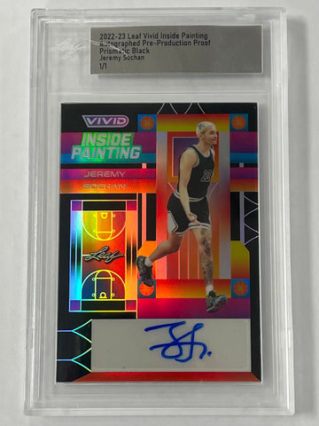 Spurs Jeremy Sochan 2022-23 Leaf Vivid Pre-Production 1/1 Black Prizm Autographed Rookie Single Card