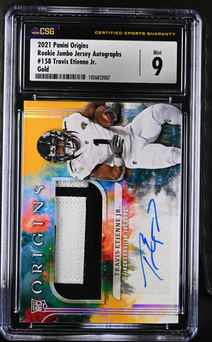 Jaguars Travis Etienne Jr 2021 Panini Origins No.158 #07/10 CSG Graded 9 Autographed Relic Rookie Single Card
