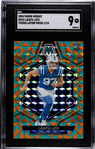 Colts Laiatu Latu 2024 Panini Mosaic No.315 #1/15 SGC Graded 9 Rookie Single Card