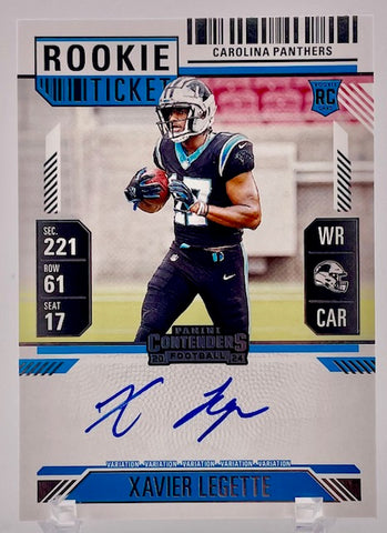 Panthers Xavier Legette 2024 Panini Contenders No.107 Autographed Rookie Single Card