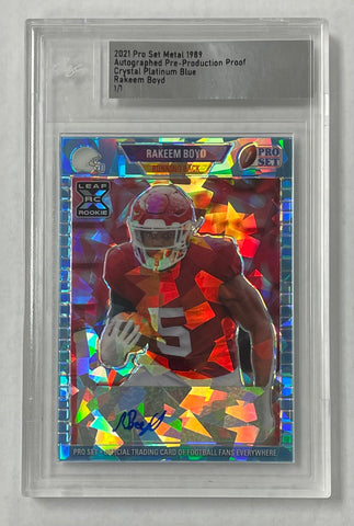 Arkansas Rakeem Boyd 2021 Leaf Pro Set Metal 1989 Pre-Production 1/1 Blue Ice Autographed Rookie Single Card