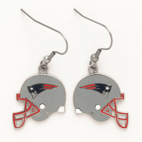 Patriots Earrings Dangle Silver Helmet