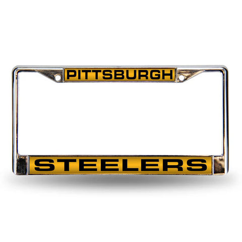 Steelers Laser Cut License Plate Frame Silver w/ Yellow Background