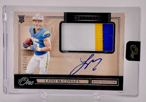 Chargers Ladd McConkey 2024 Panini One No.9 #137/199 Autographed Relic Rookie Single Card