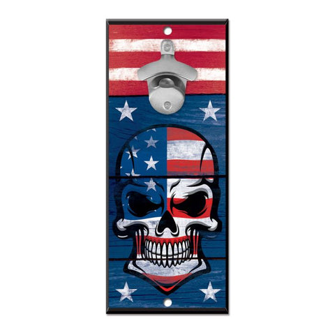 USA 5x11 Wood Bottle Opener Sign USA Skull