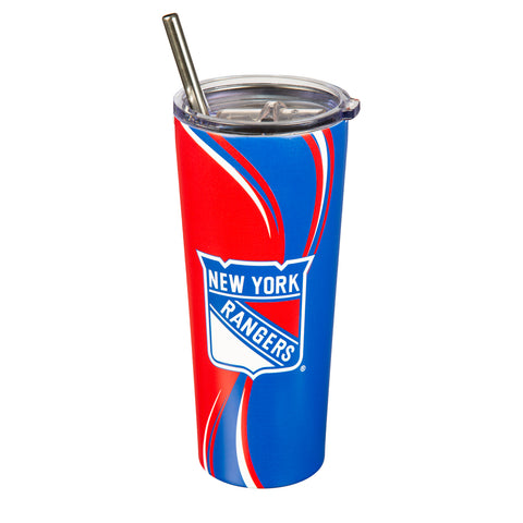 Rangers 20oz Stainless Steel Tumbler w/ Straw and Cleaning Brush NHL