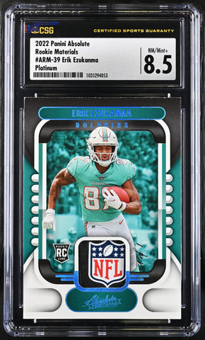 Dolphins Erik Ezukanma 2022 Panini Absolute No.ARM-39 #1/1 CSG Graded 8.5 NFL Shield Relic Rookie Single Card