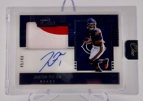 Bears Justin Fields 2021 Panini One No.119 #45/49 Autographed Relic Rookie Single Card