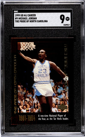 Bulls Michael Jordan 1999 Upper Deck MJ Career No.9 The Pride of North Carolina SGC Graded 9 Single Card (0109517)