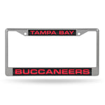 Buccaneers Laser Cut License Plate Frame Silver w/ Black Background