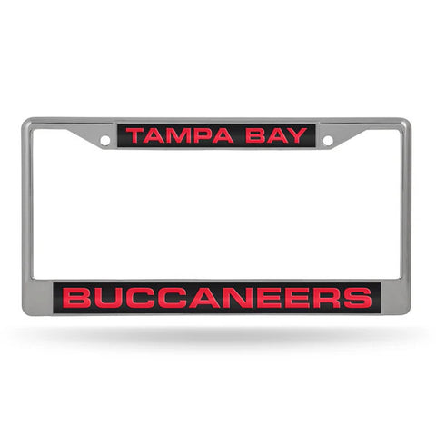 Buccaneers Laser Cut License Plate Frame Silver w/ Black Background