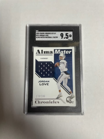 Packers/Utah St Jordan Love 2020 Chronicles Draft Pick #178/299 Alma Mater Material Rookie SGC Graded 9.5 Single Card