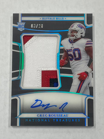 Bills Greg Rousseau 2021 Panini National Treasures No.203 03/20 Autographed Relic Rookie Single Card