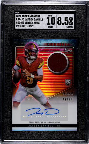Commanders Jayden Daniels 2024 Topps Midnight No. RJA-JD #78/99 SGC Graded 8.5 Autographed Relic Rookie Single Card