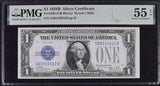 1928B $1 Silver Certificate Dollar Bill - Fr#1602, GB Block, Woods/Mills - PMG Graded 55 (Lot of 4)