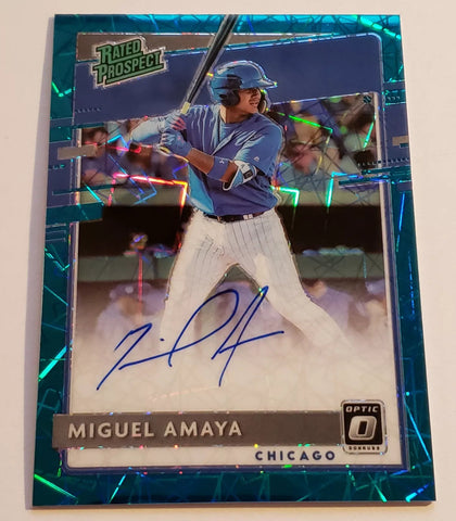 Cubs Miguel Amaya 2020 Donruss Optic FOTL Rated Prospect Autographed Cracked Ice Prizm Single Card