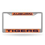 Auburn Laser Cut License Plate Frame Silver w/ Orange Background