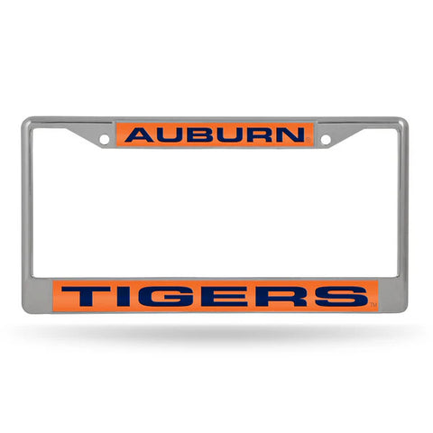 Auburn Laser Cut License Plate Frame Silver w/ Orange Background