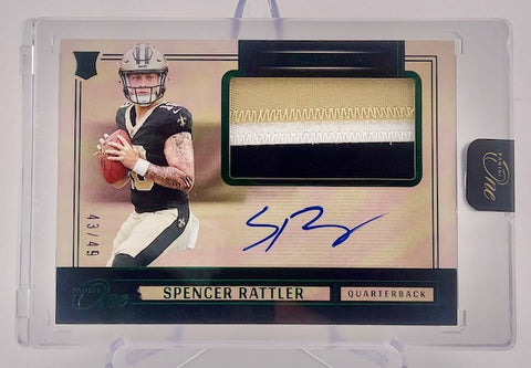 Saints Spencer Rattler 2024 Panini One No.14 #43/49 Autographed Relic Rookie Single Card